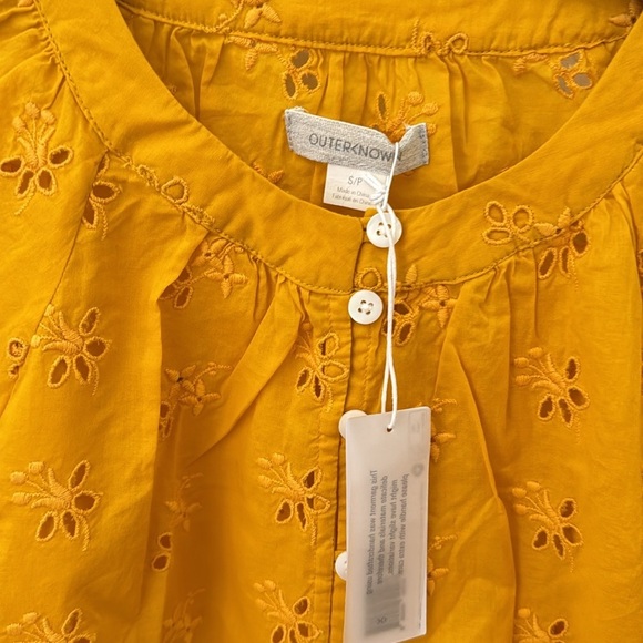 Outerknown Golden Yellow Poet Blouse Button Front Waist Tie Eyelet Small - Picture 3 of 4